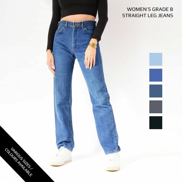 VINTAGE Lee Blue Denim Jeans-Straight Leg-Size 25/26 - Picture 1 of 14